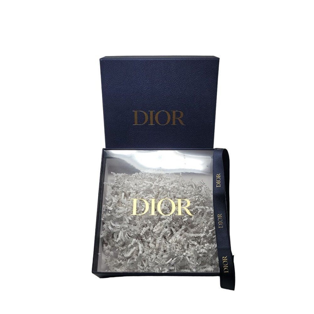 Christian Dior Navy Gift Box Ribbon White Filler Clear Lid 8.5 x 8.5 x 3 Holiday